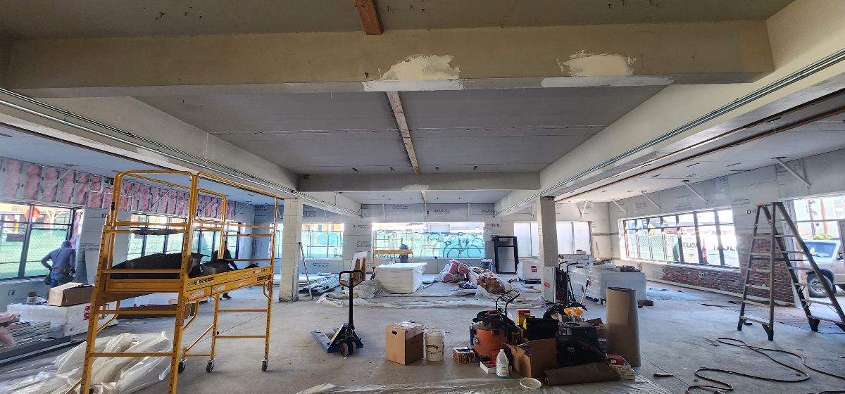 Commercial gym interior before renovation and painting