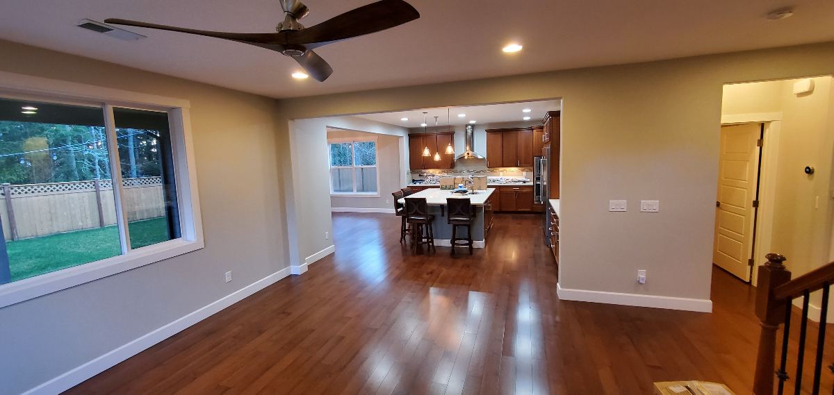 Painted walls and ceiling around the kitchen and dining area